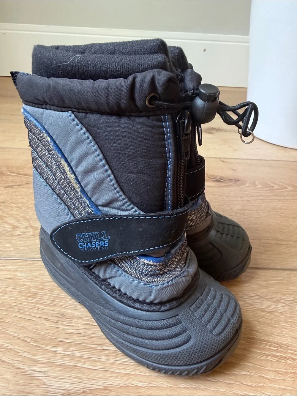 Buster Brown Gray and Blue Kids Winter Boots with Hook-and-Loop Strap